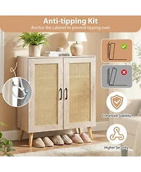 Sugift 5-Tier Rattan Shoe Cabinet with 3 Removable Shelves and 2 Doors