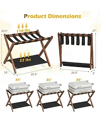 Sugift Solid Rubberwood Folding Luggage Rack with Nylon Shelves