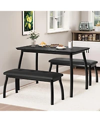 homfan 3-Piece Dining Set for 4, Cut-Angle Tabletop Metal Frame, 2 Soft Pu Padded Benches, Industrial Kitchen Dinette