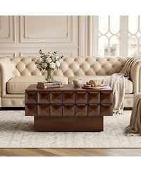 flynama 32.7" Square Walnut Coffee Table with 3D Cube Texture
