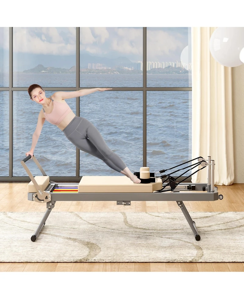 Sevorley Foldable Pilates Reformer Machine with 11 Resistance Options, High-Density Cushion, Smooth Glide Rails, Home Fitness Equipment