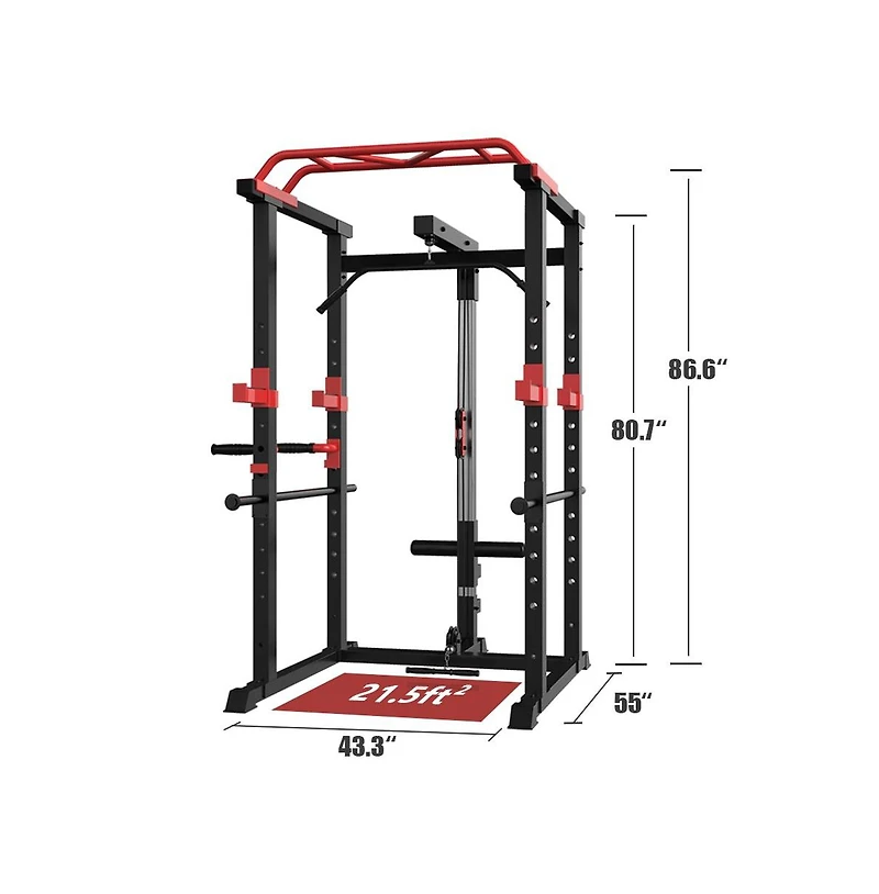 Sevorley Multi-Function Power Rack Home Gym with Lat Pulldown, Pull-Up Bar, Dip Bars, J-Hooks, Safety Bars, 1000-Lb Capacity