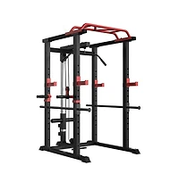 Sevorley Multi-Function Power Rack Home Gym with Lat Pulldown, Pull-Up Bar, Dip Bars, J-Hooks, Safety Bars, 1000-Lb Capacity
