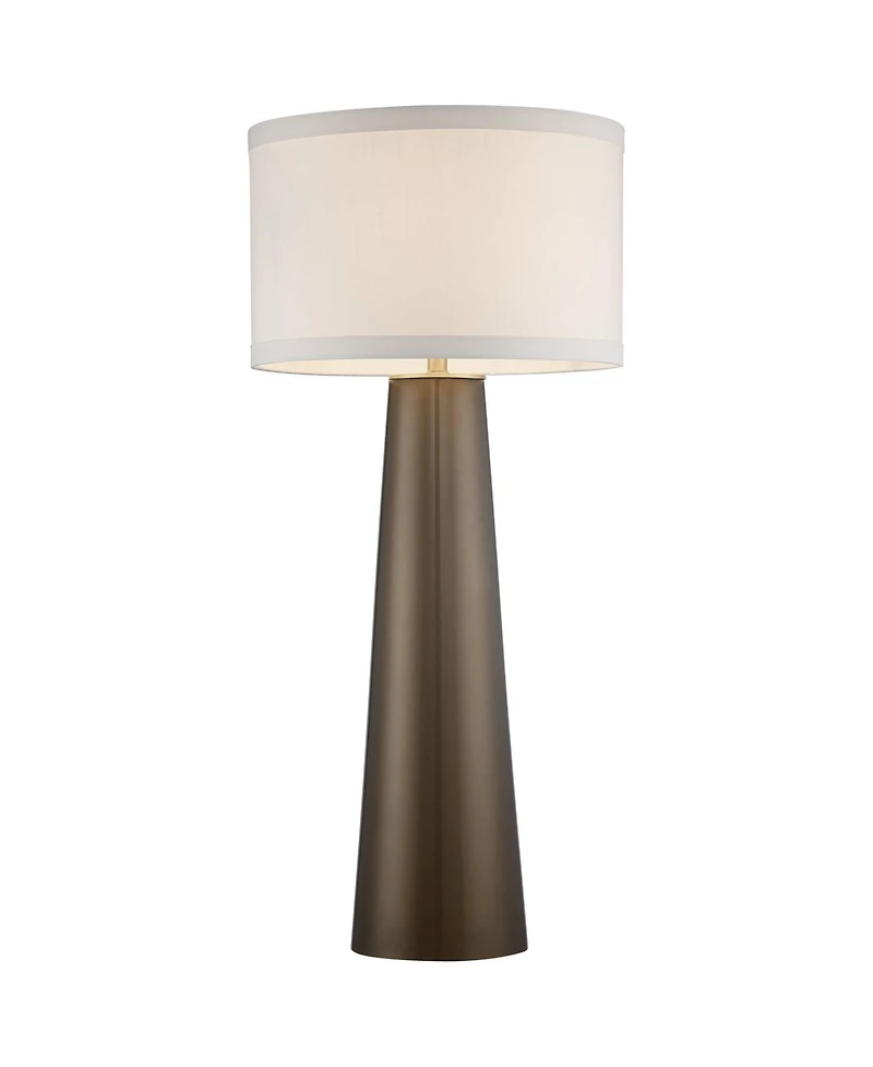 Possini Euro Design Karen Modern Table Lamp with Clear Square Riser 37 1/2" Tall Dark Glass Fabric Drum Shade for Bedroom Living Room