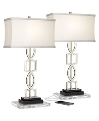 360 Lighting Evan Modern Table Lamps Set of 2 with Clear Risers 28 1/2" Tall Brushed Nickel with Usb Charging Port Shade for Bedroom Living Room