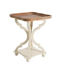 Flynama French Country Square Accent Table, Distressed Faux Wood Hourglass Base End Table, 18.75"W×18.75"D×25"H