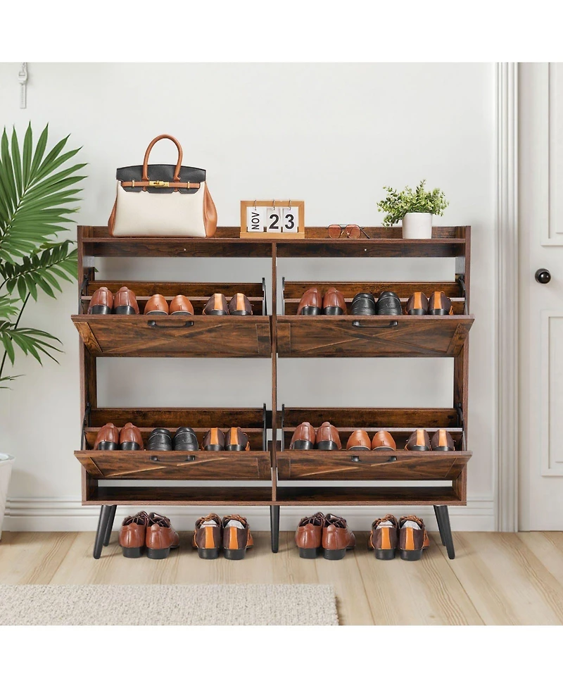 Slickblue Wooden Shoe Storage Cabinet with 4 Flip Drawers, Space-Saving Organizer for Home Entryway