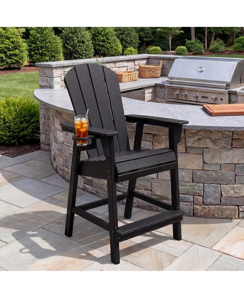 WestinTrends Outdoor Hdpe Tall Adirondack Counter Height Bar Chair With Cup Holder