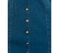 Rare Juniors' Denim Long-Sleeve Faux-Fur Trim Mini Dress