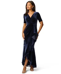Adrianna Papell Women's V-Neck Velvet Cascade Gown