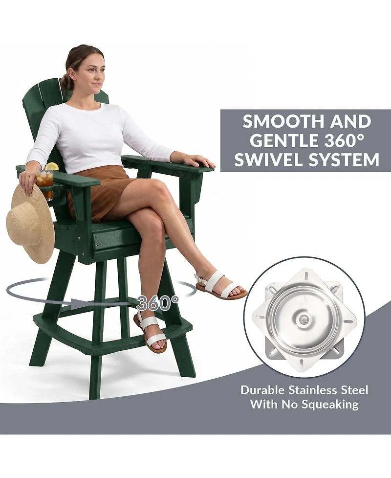 WestinTrends Outdoor Hdpe Swivel Adirondack Bar Height Chair With Cup Holder