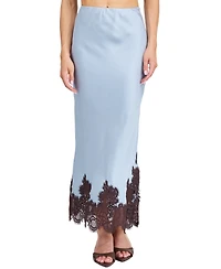 Kittenish Women's High-Waisted Crepe Satin Maxi Skirt with Lace Trim