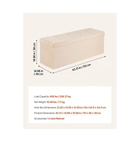 Slickblue Folding Storage Ottoman Bench with Large Hidden Storage, Linen End of Bed for Home