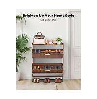 Slickblue Fluted Shoe Storage Cabinet with 2 Flip Drawers, Freestanding Organizer for Hallway Bedroom