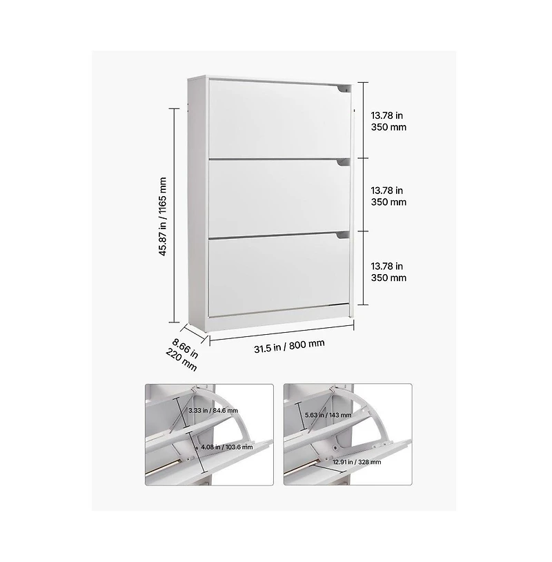 Slickblue 3 Flip Drawer Shoe Cabinet with Storage Shelf, Freestanding Shoe Organizer for Entryway Hallway