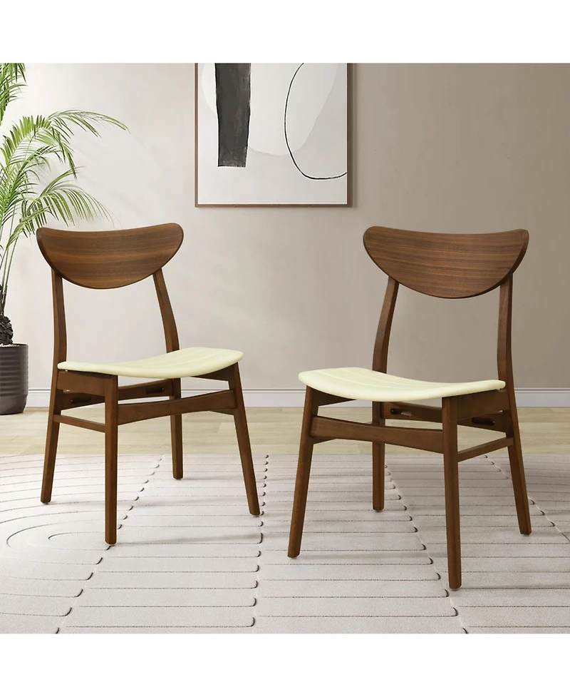 Flynama Set of 2 Rubberwood Leather Dining Side Chairs