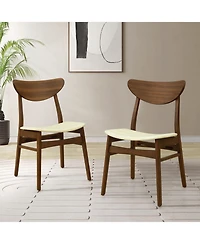 Flynama Set of 2 Rubberwood Leather Dining Side Chairs