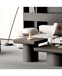 flynama 23.6" Modern Square End Table, Solid Wood Veneer Parquet Top with Grooved Cylindrical Base