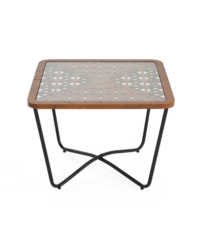 flynama Modern Industrial Square Coffee Table Glass Top Metal Frame Wooden Accent Living Room Table