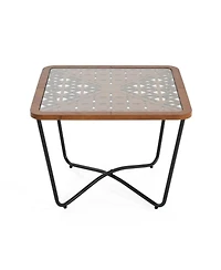 flynama Modern Industrial Square Coffee Table Glass Top Metal Frame Wooden Accent Living Room Table
