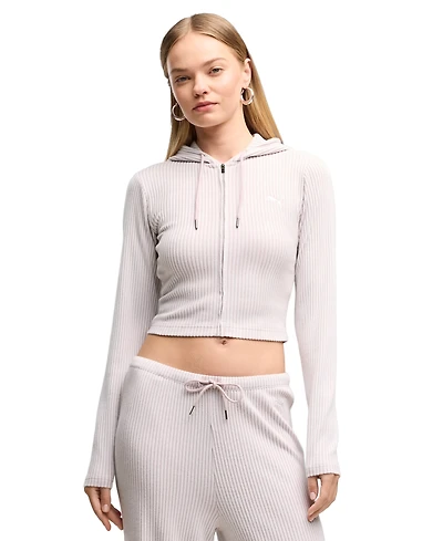 Puma Women's Ess Full-Zip Cropped Ribbed Hoodie