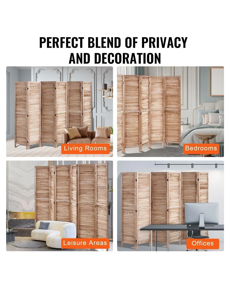 Slickblue 6 Panel Louvered Wood Room Divider, Folding Privacy Screen for Living Room, Office & Restaurant