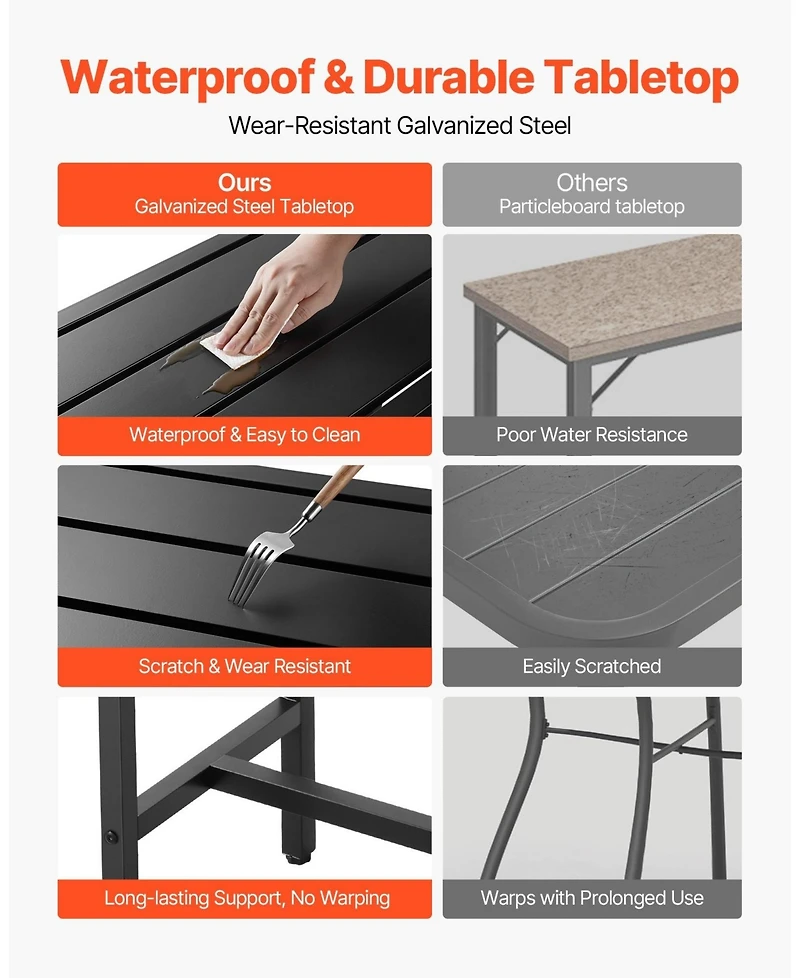 Sugift Outdoor Bar Table with Waterproof Top and Metal Frame Counter Height Dining Table