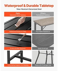 Sugift Outdoor Bar Table with Waterproof Top and Metal Frame Counter Height Dining Table