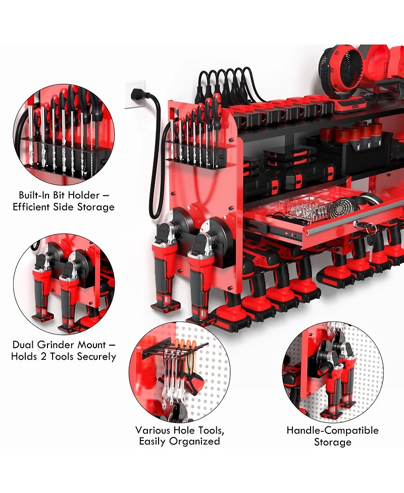 Xdovet Power Tool Organizer Wall Mount Drill Rack Holder Charging Station Locking Drawers