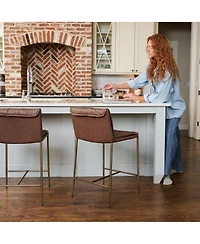 Maven Lane Gerard Channeled Faux Leather Upholstered Counter Stool with Back