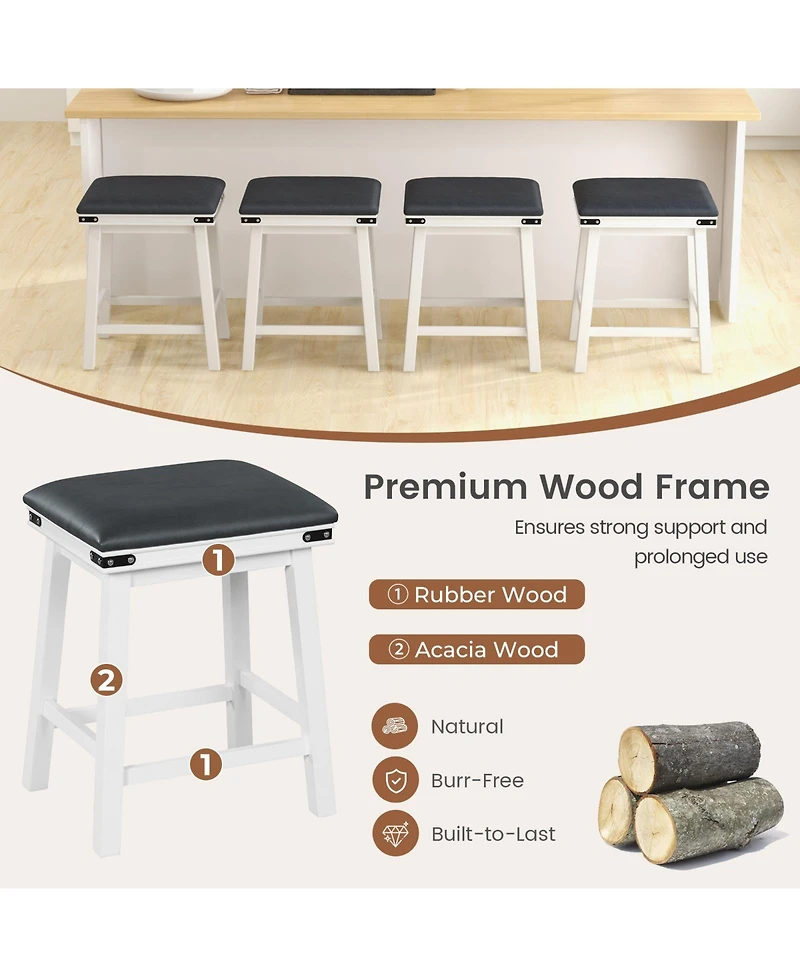 Mecale Set of 2 Acacia Wood Frame 24-Inch Bar Stools
