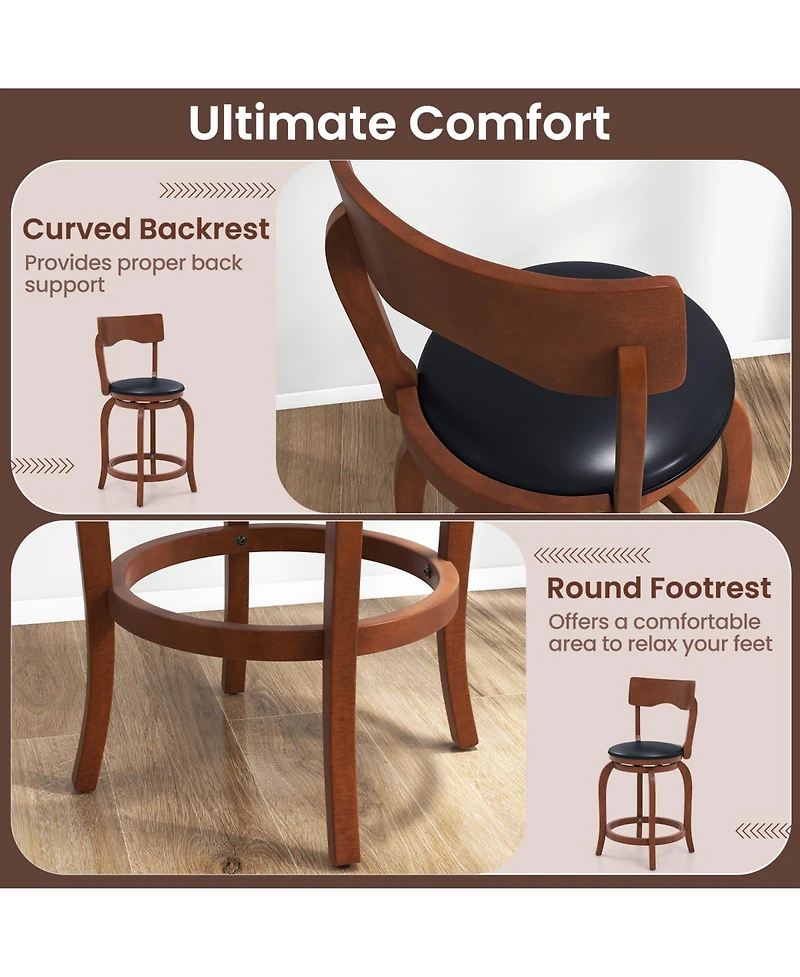 Mecale Set of 2 24-Inch Swivel Bar Stools with Upholstered Seat