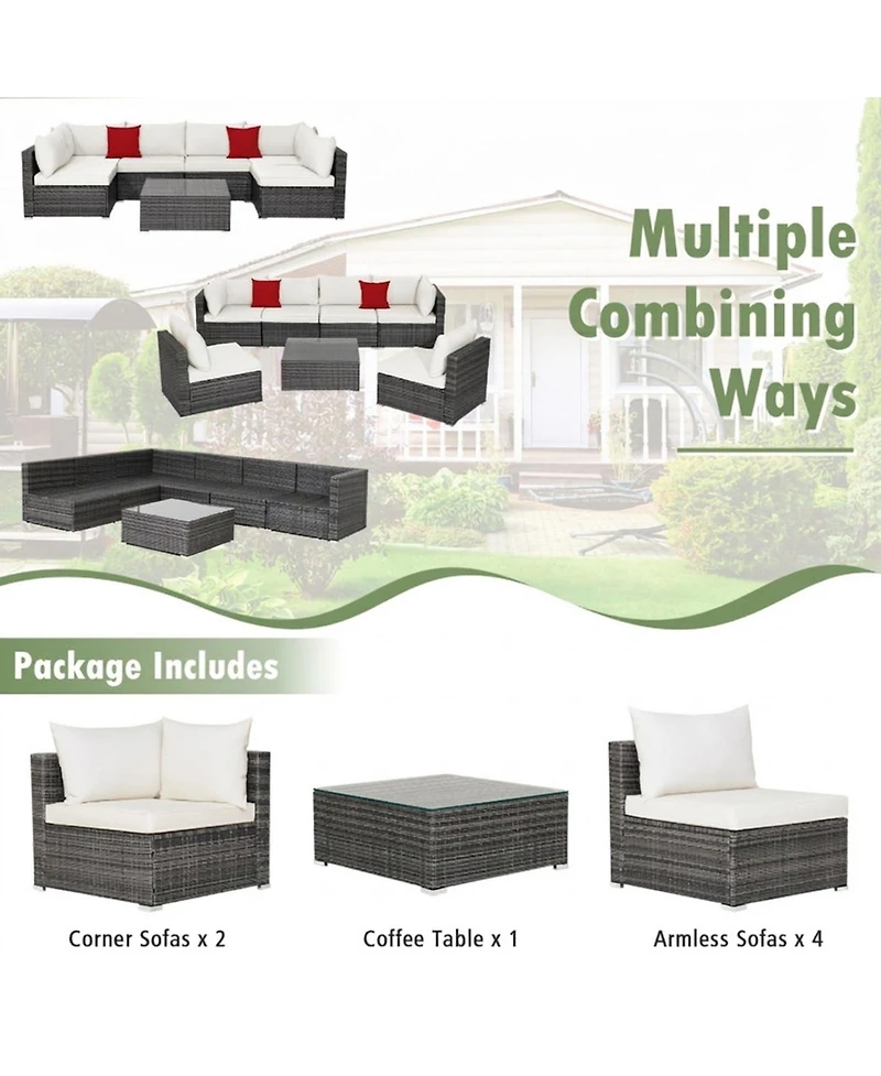 Gouun Patio Rattan Furniture Set Sectional Sofa Garden Cushioned Layout