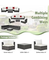 Gouun Patio Rattan Furniture Set Sectional Sofa Garden Cushioned Layout