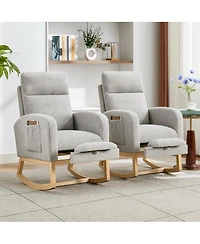 gaomon Set of 2 Soft Fabric Rocking Chairs, Adjustable Footrest and High Backrest, Solid Wood Legs with Dual Side Pockets for Restaurant or Lounge