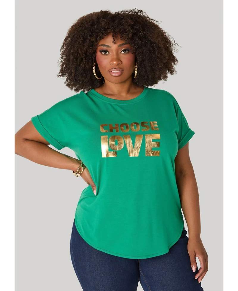 Ashley Stewart Women's Choose Love Metallic Graphic Tee
