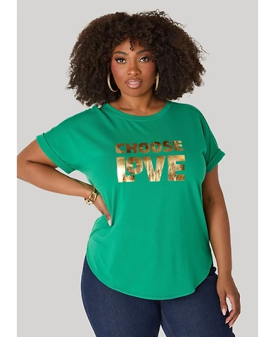 Ashley Stewart Women's Choose Love Metallic Graphic Tee