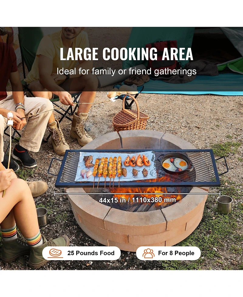 Vevor 44" Rectangle Cooking Grate Fire Pit Grill Grate X-Marks Heavy-Duty Steel