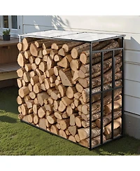 Slickblue 4ft Metal Firewood Rack with Roof for Fireplace Deck Backyard Storage