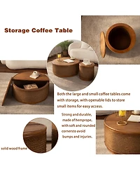 Flynama Boho Rattan Round Coffee Table Lift Top Storage Woven Accent Table No Assembly