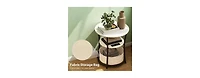 Flynama Round Side Table with Charging Station 3 Tier Storage Fabric Bag