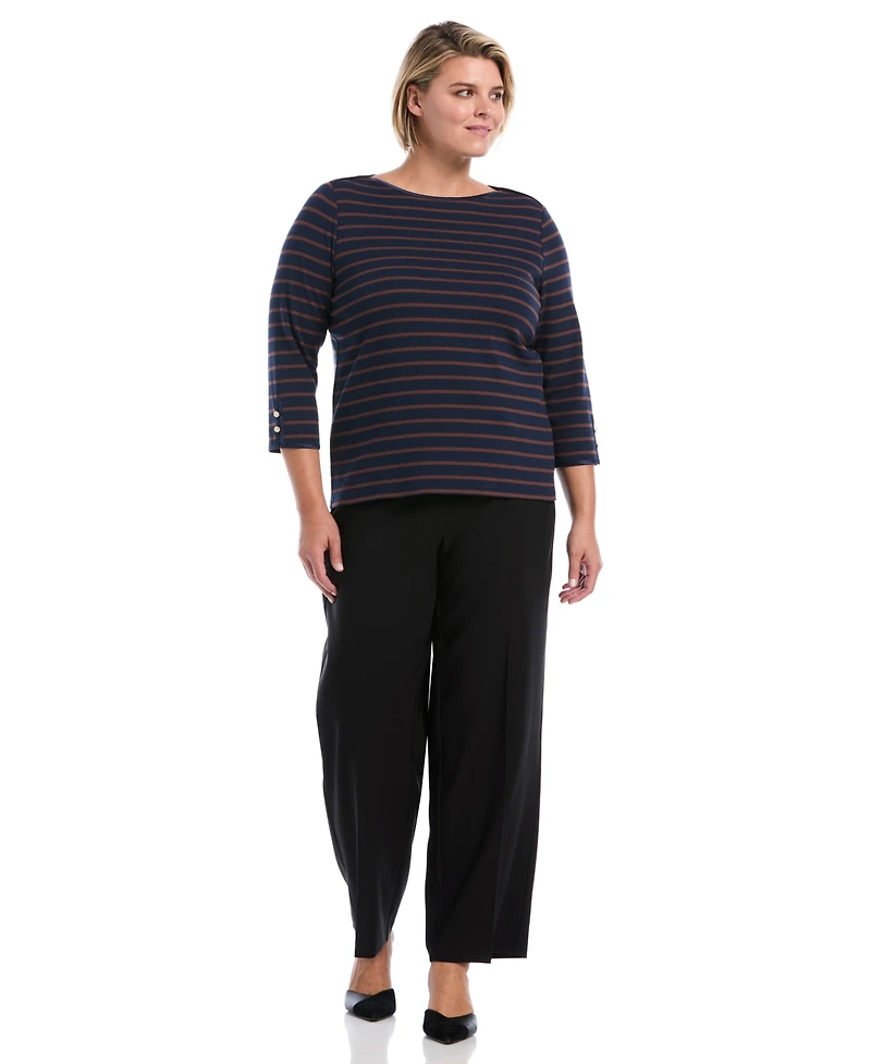 Rafaella Plus Striped Boat Neck 3/4-Sleeve T-Shirt