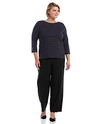 Rafaella Plus Striped Boat Neck 3/4-Sleeve T-Shirt
