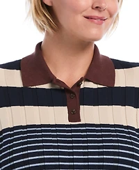 Rafaella Plus Striped Polo 3/4 Sleeve Sweater