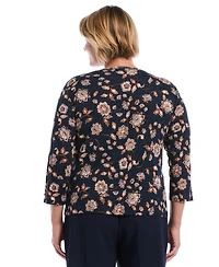 Rafaella Plus Floral-Print 3/4-Sleeve Cotton Blouse