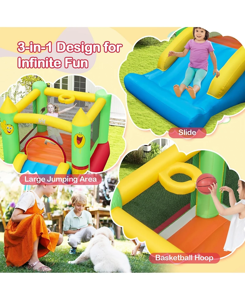 Gymax Inflatable Bounce House with Slide Jumping Area and Basketball Hoop Blower Excluded