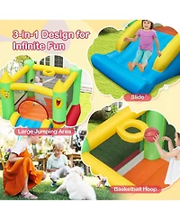 Gymax Inflatable Bounce House with Slide Jumping Area and Basketball Hoop Blower Excluded