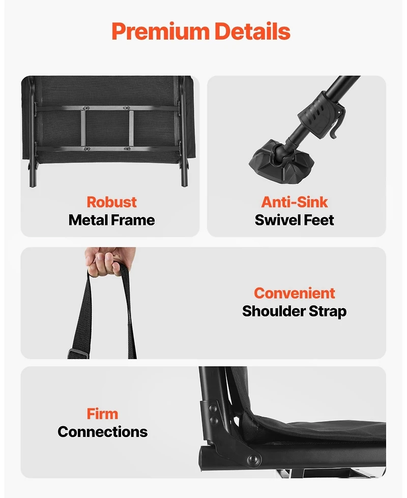 Sugift 360degree(s) Silent Swivel Foldable Hunting Chair Height Adjustable Steel Frame 350 Lbs Capacity