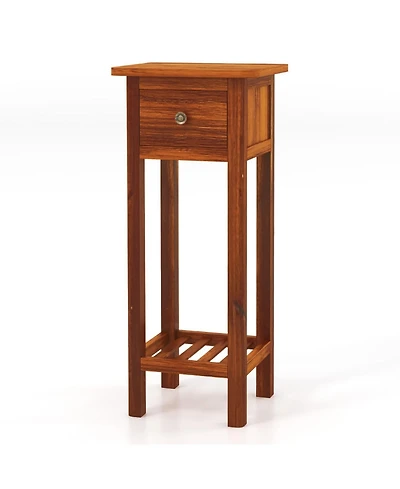 Gouun Slim 2-Tier Acacia Wood Nightstand Bedside Table with Drawer and Shelf