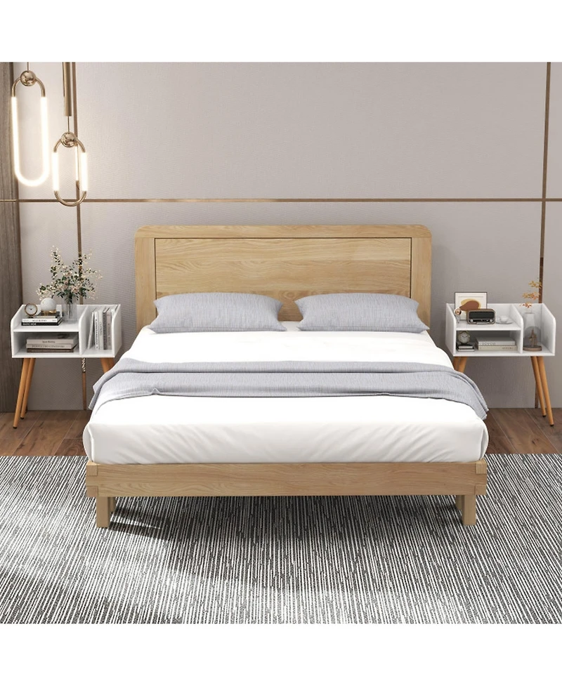 Gouun Mid Century Modern Nightstand with Open Shelves and Anti-Falling Edges